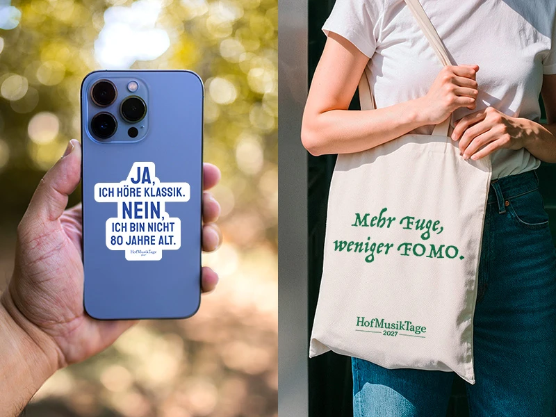 Stickerbogen und Jutebeutel für das Projekt 'Event-Giveaways' – Grafikdesign & Print Portfolio (Vorschau)
