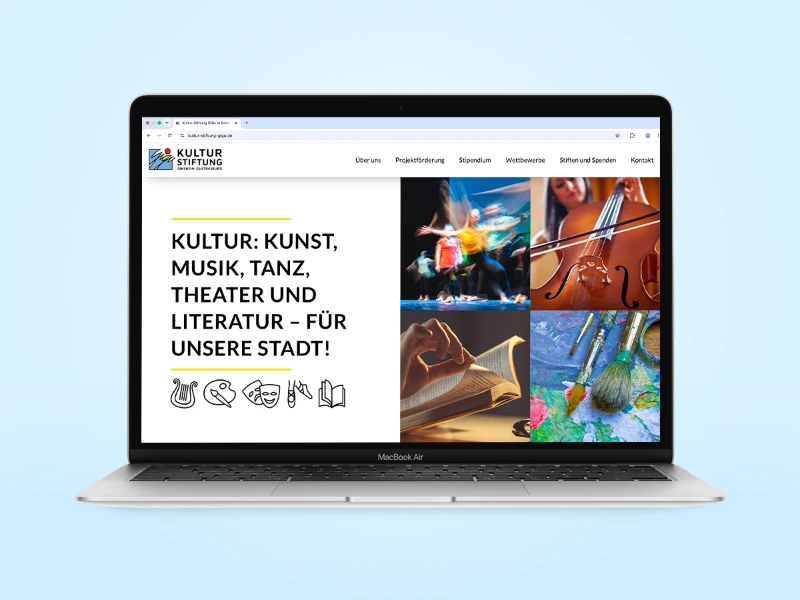 Ansicht der Startseite im MacBook für das Projekt 'Stiftungswebsite' – Professionelles Webdesign & UI/UX Portfolio (Vorschau)